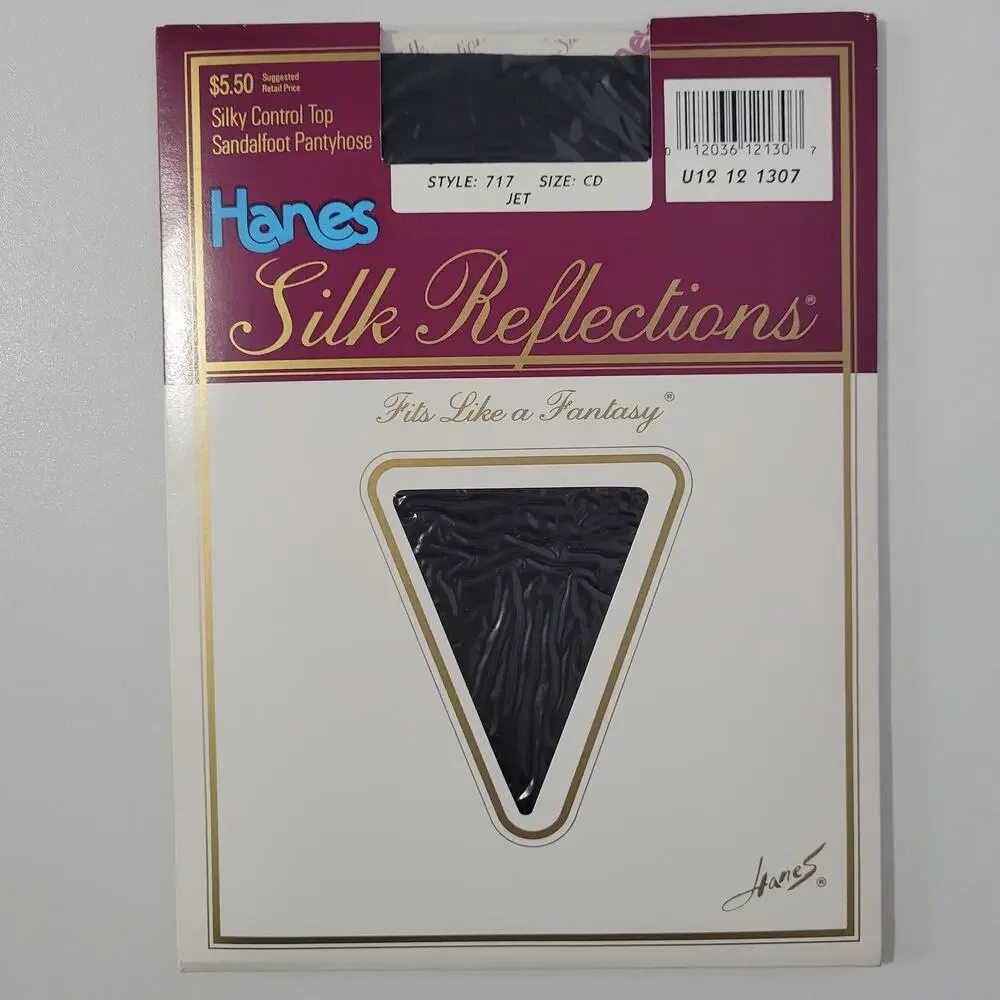 Vtg 1989 Hanes Silk Reflections Pantyhose size CD Silky Control Top Jet #717